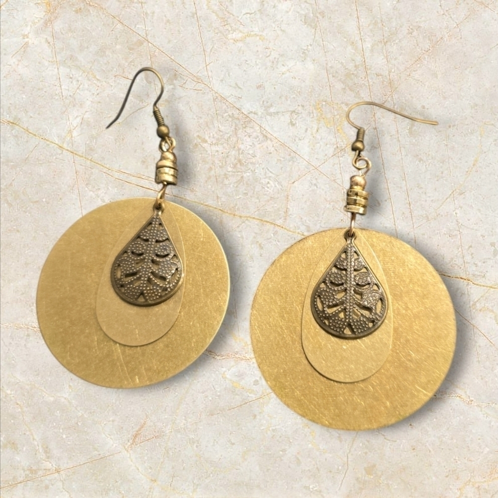 Golden Bohemian Dangle Earrings - Picture 2 of 4